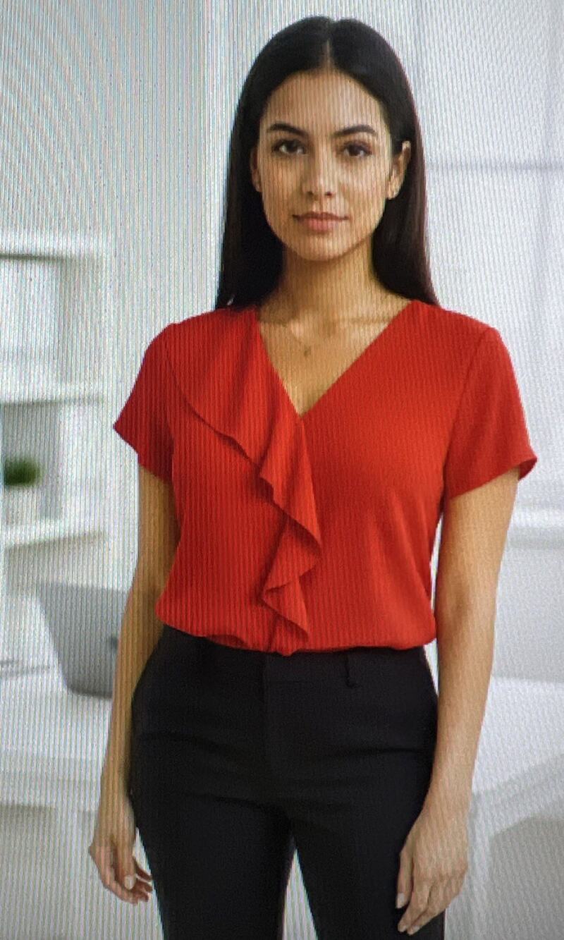Trina Turk front Ruffle red short sleeve Blouse Size small womens career